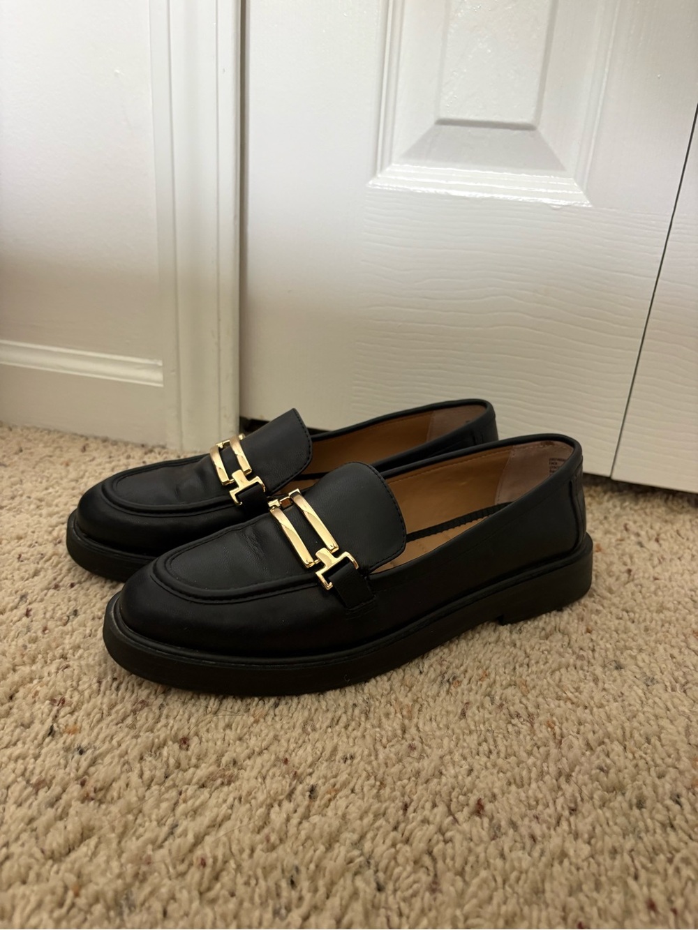 Kelly & Katie Black Loafers with Gold Hardware